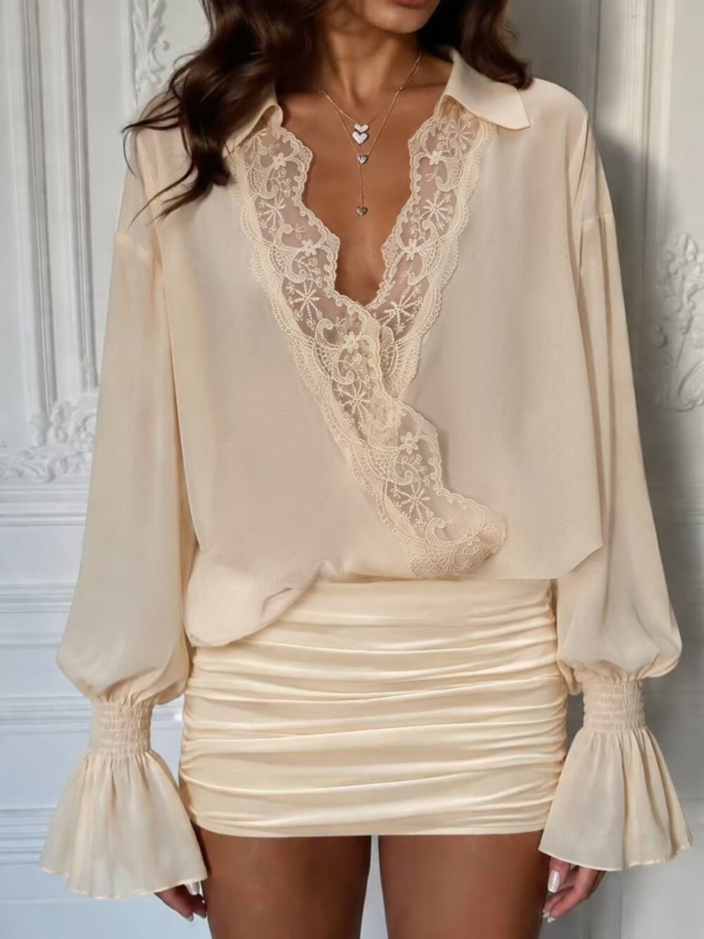 Apricot Party Women's Drop Shoulder Petal Ruffle Semi-Sheer Bodycon Mini Dress